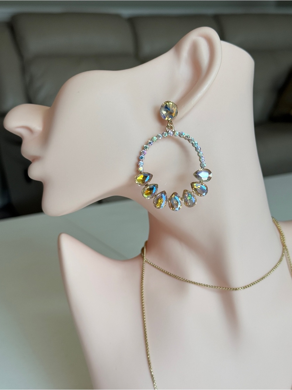 Crystal Drop Earrings in Iridescent Gold
